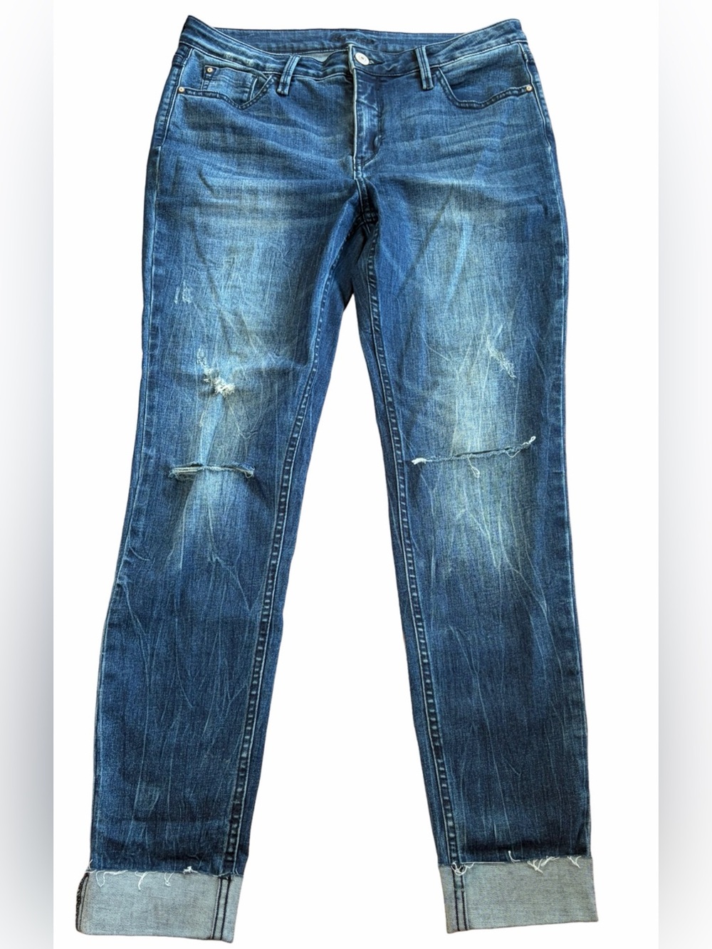 Bootlegger Skinny Mid Distressed Cuffed Stretch Jeans 31W 29L